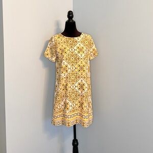 Lulu's Yellow and Cream Floral Tile Print Dress